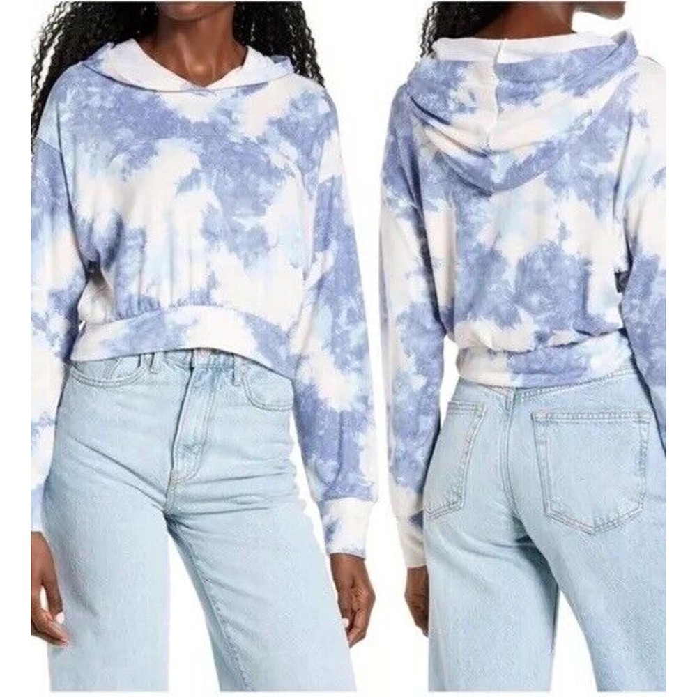 Socialite Super soft Hoodie Sweatshirt Blue White Tie Dye Pullover Stretch L New
